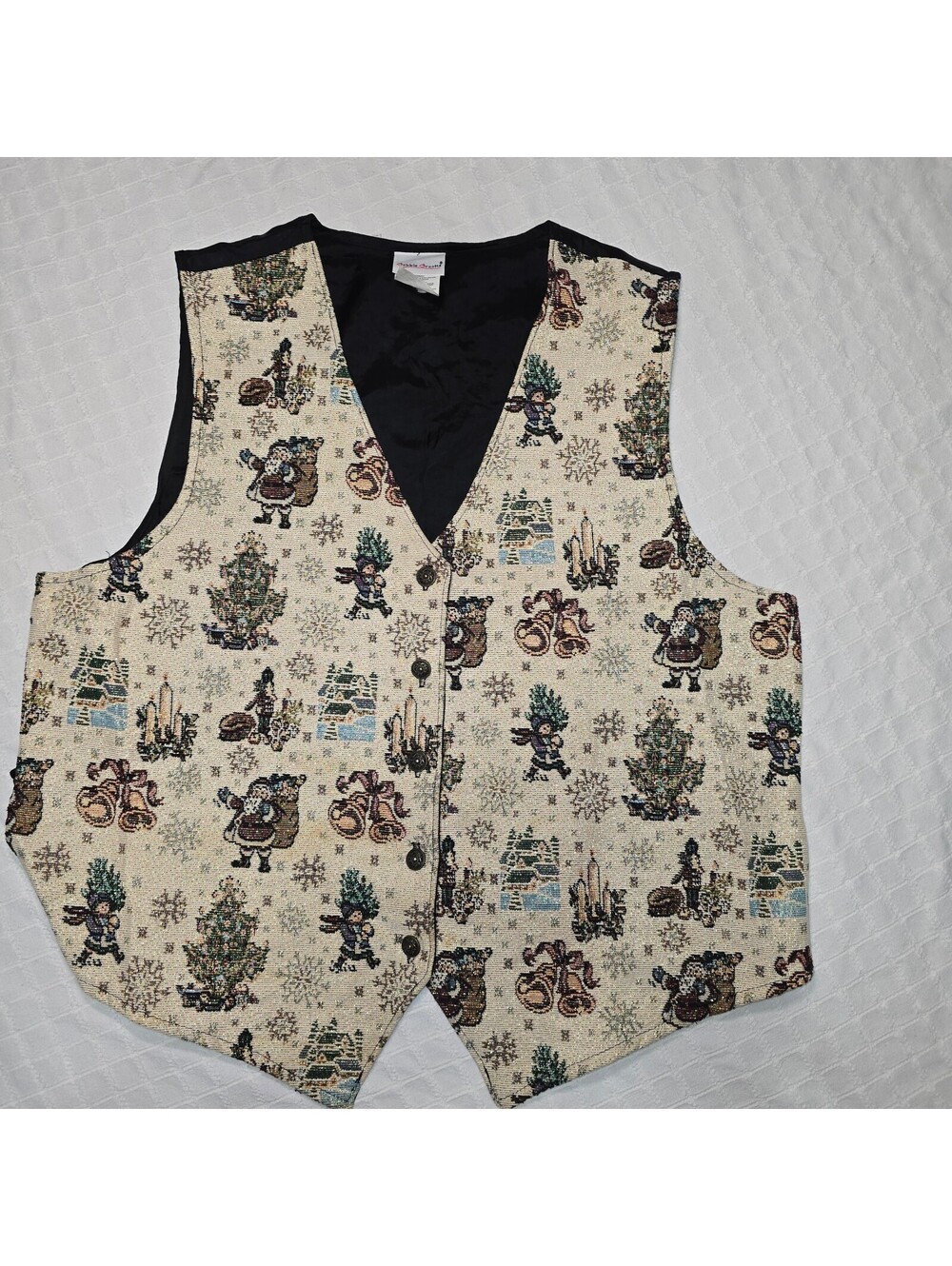 VTG 90s Bobbie Brooks Christmas Tapestry Vest Grandmacore Holiday Santa M